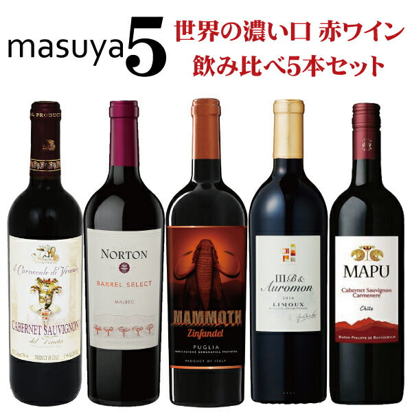 【送料無料※】<br>『 枡屋5 』 世界の濃い口 赤ワイン 飲み比べ 5本セット <br><br>赤ワイン カベルネ マルベック ジンファンデル カルメネール